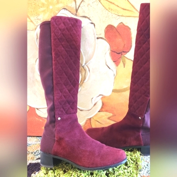 STUART WEITZMAN Merlot Wine Suede Knee High 2" Heel Slip On Elastic Back Boots 9 - Picture 6 of 15